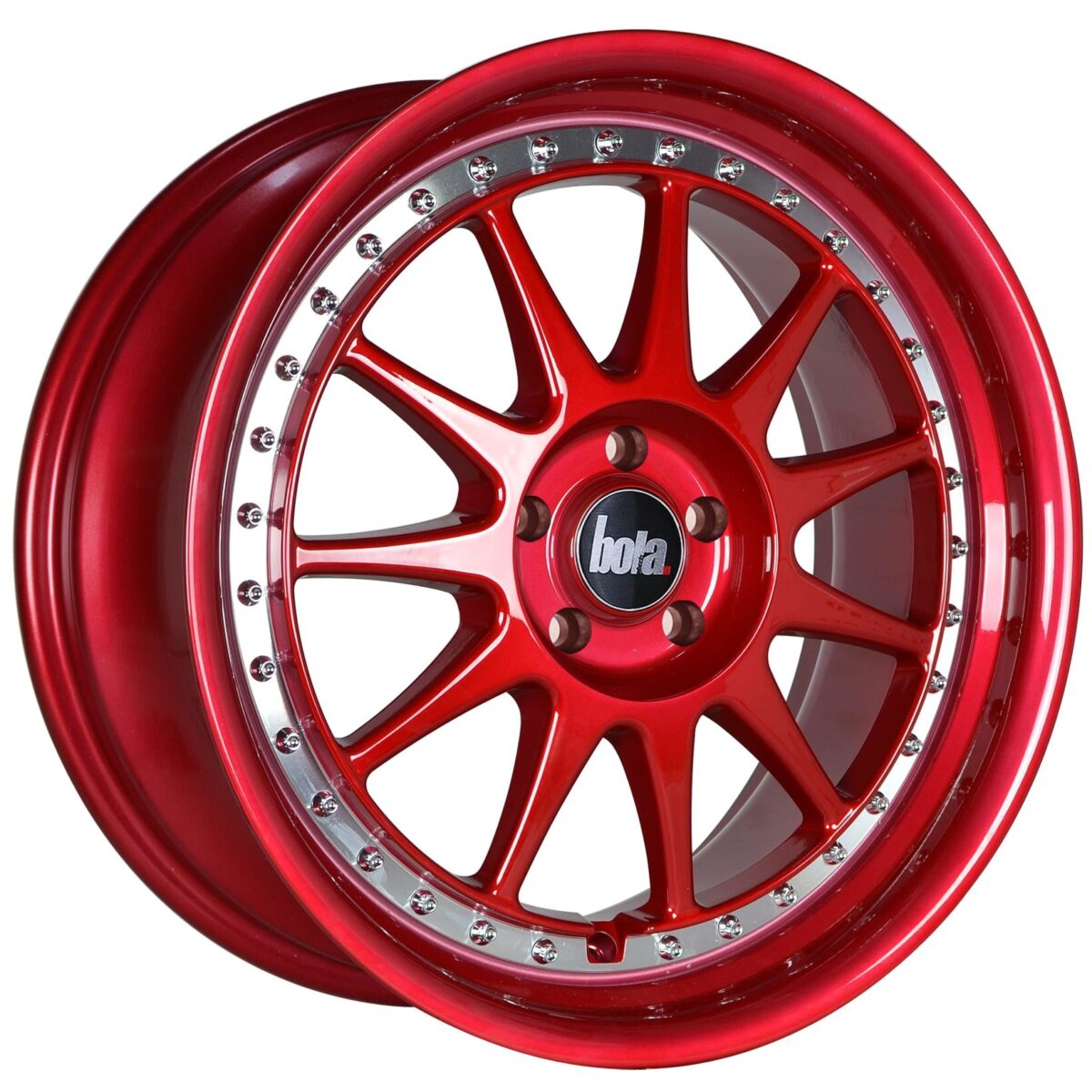 18" BOLA B4 Wheels - Candy Red with Silver Rivets - VW / Audi / Mercedes - 5x112